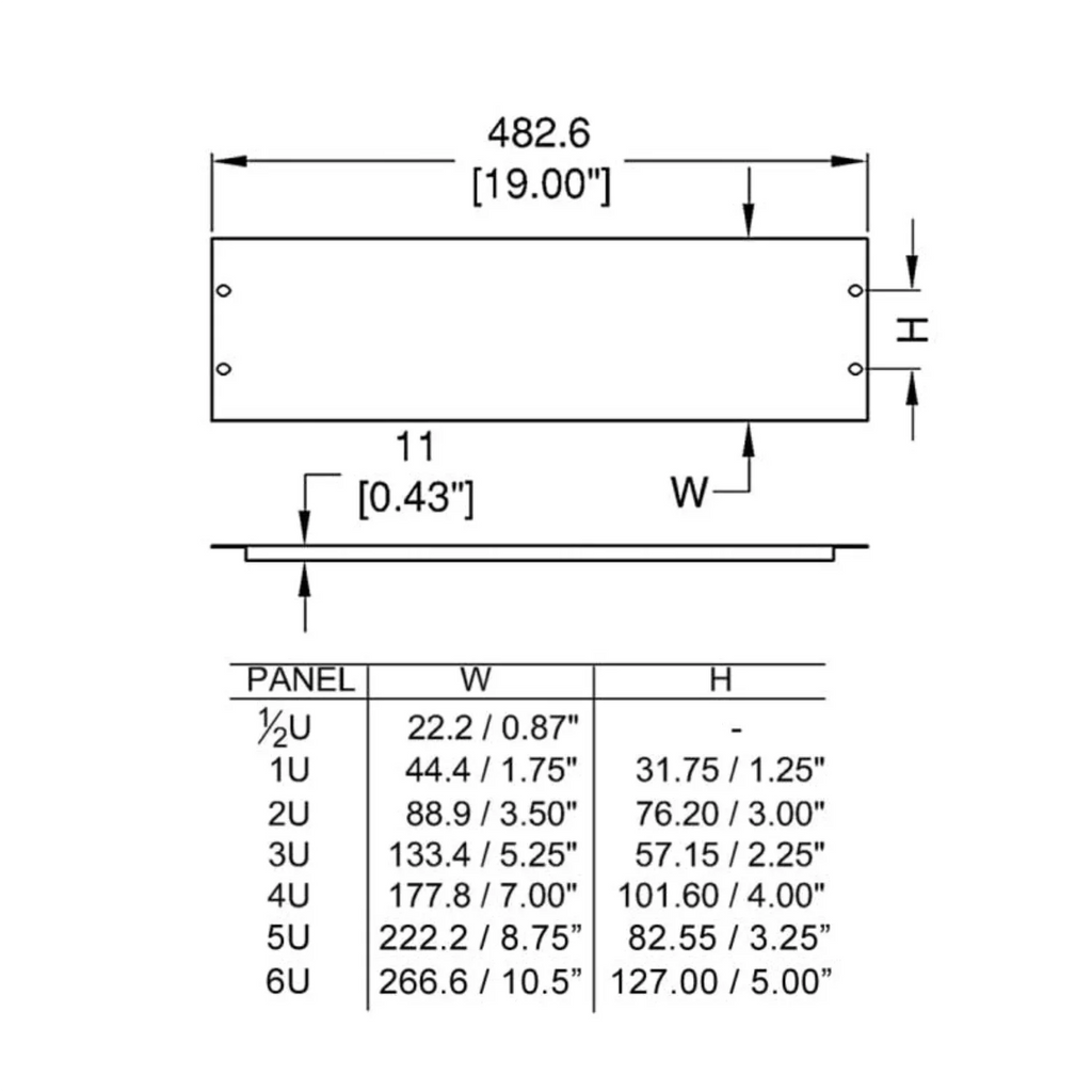 Rack Panel 1/2U Black