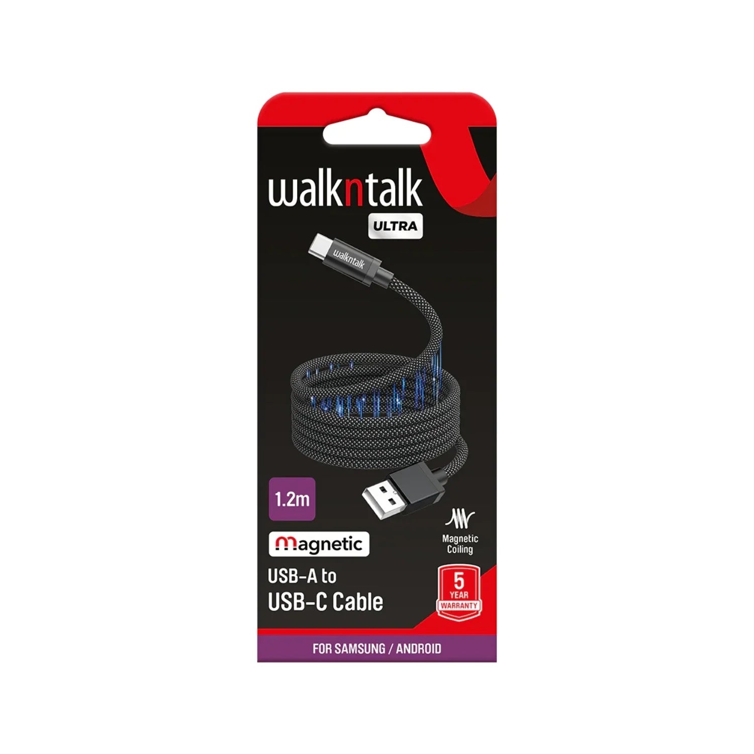 USB Cable Type A to C (Magnetic Coil), 1.2m